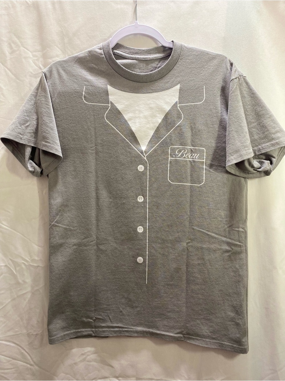 A24 Beau Graphic Print Crew Neck Short Sleeve Gray Knit Cotton TShirt Medium men